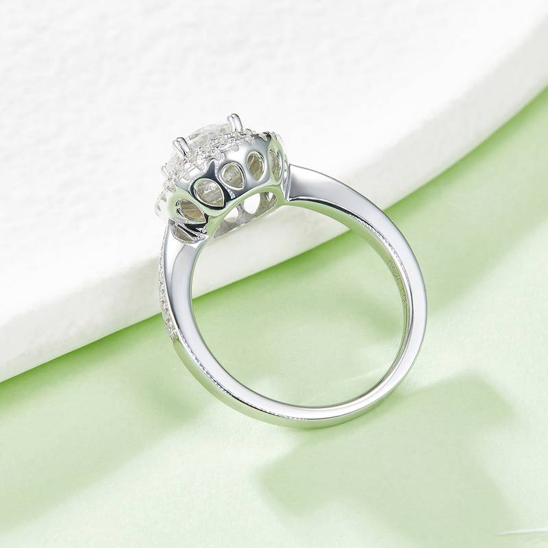 豪镶圆形S925银镀白金MoissaniteWomen's Ring1.0ctD级